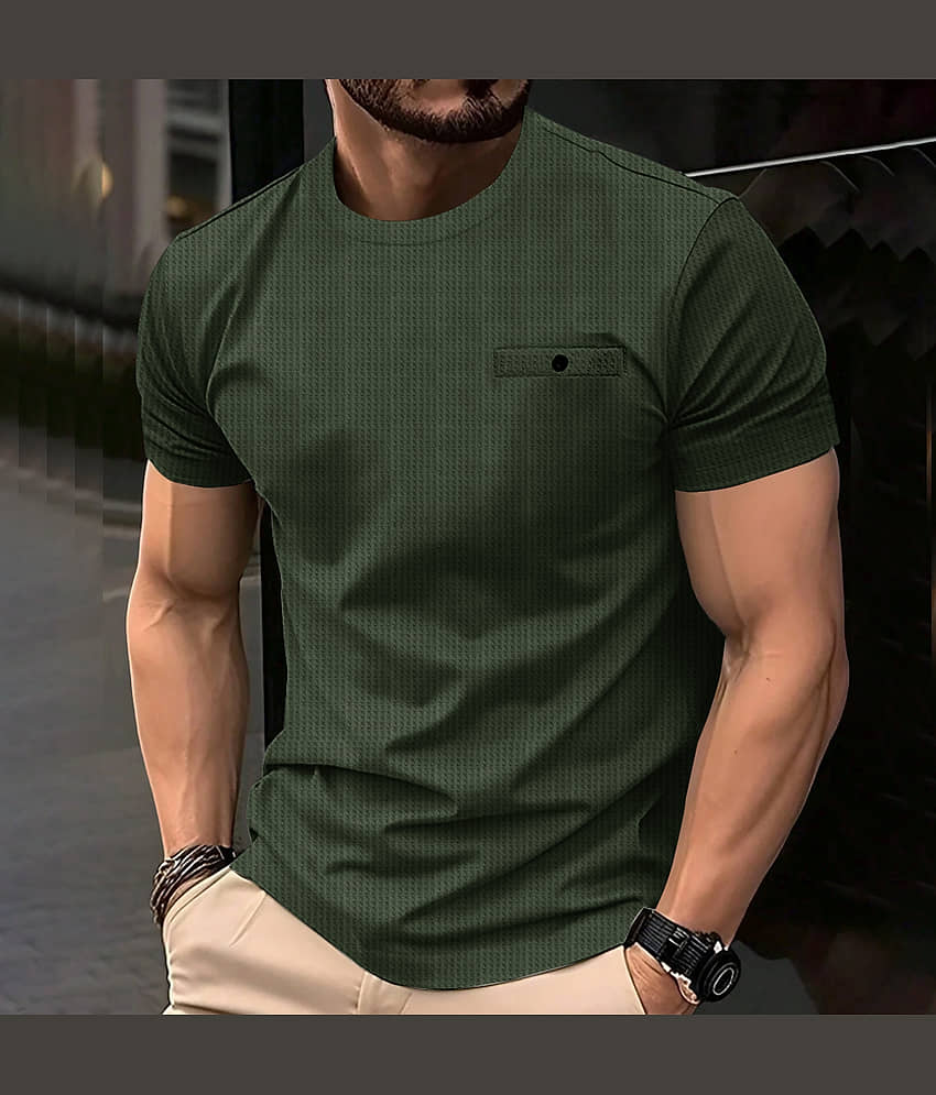 Eyebogler Men Cotton Blend Regular Fit Self Design T-Shirt ( Black )