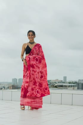 Mul Cotton Tie Dye Hand Block Printed Saree  Wine Magic