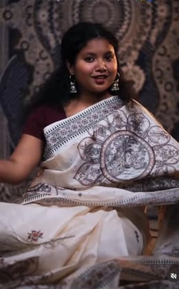 Vriksha' Hand-Painted Tussar Silk Saree | Blue