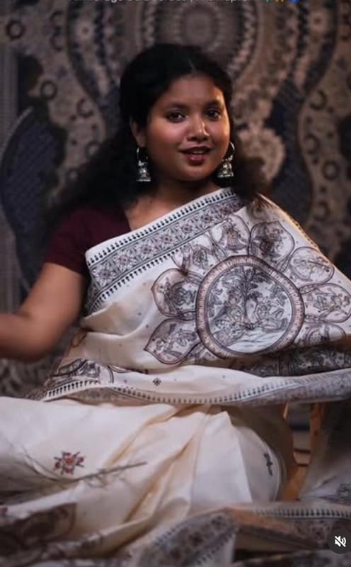 Vriksha' Hand-Painted Tussar Silk Saree | Blue