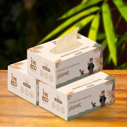 Bamboo Facial Tissues – Ultra-Soft, Biodegradable & Skin Safe-100 Pulls / Pack of 3