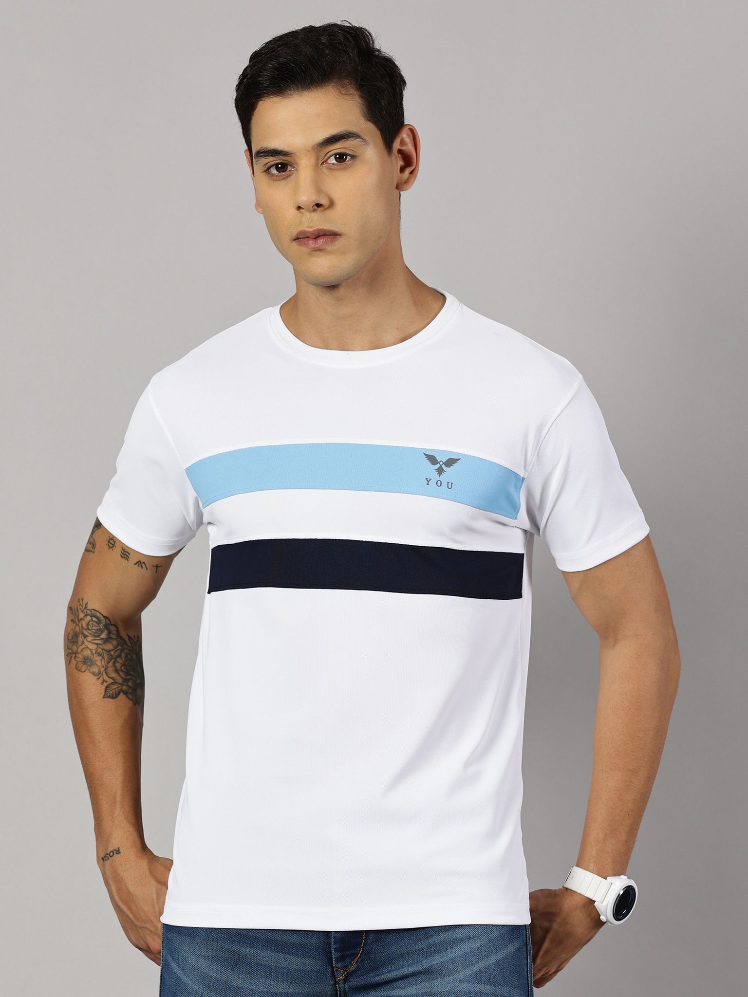 Polyester White Round Neck