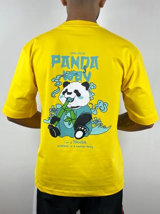 Colorful PANDA Oversized T-Shirts: Yellow: Sunny Retro Fun-S / Cotton / Yellow