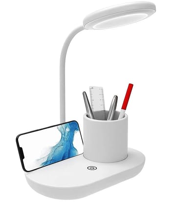 LED Desk Lamp 3-in-1 with Pen Holder & Phone Stand Dimmable Touch Control Study Lamp for Students, Office, and Home Flexible Gooseneck, USB Rechargeable, Eye-Caring Light (White) LED Desk Lamp 3-in-1 with Pen Holder & Phone Stand Dimmable Touch Control Study Lamp for Students, Office, and Home Flexible Gooseneck, USB Rechargeable, Eye-Caring Light (White)