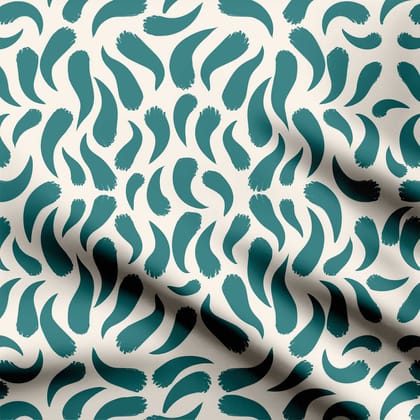 Abstract Teal Brushstroke Pattern Print Fabric-Cotton