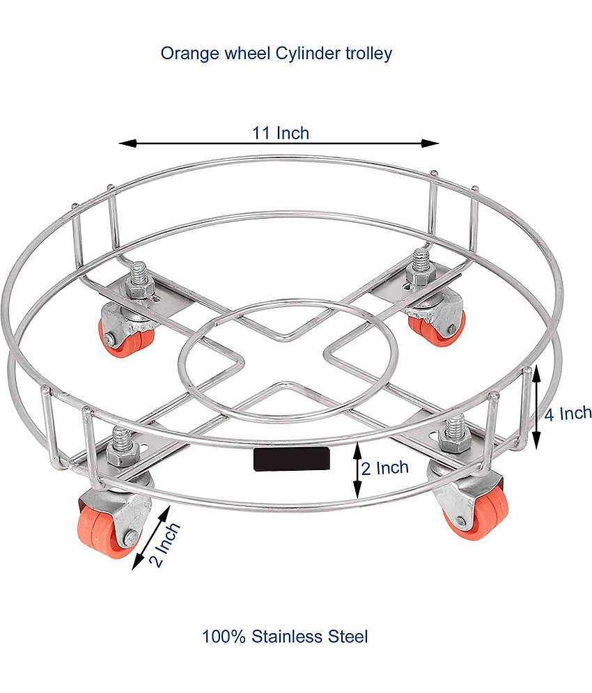 Home Lane Silver Stainless Steel Cylinder Trolley ( Pack of 1 )