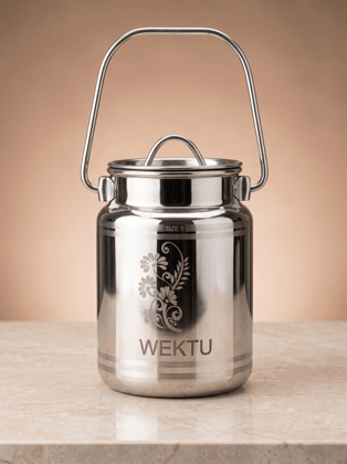 WEKTU Premium Stainless Steel Barni Dolu with Airtight Leak-Proof Lid & Foldable Handle | Heavy Duty Mirror Finish Metal Milk Can & Kitchen Storage Container | Available in Multiple Sizes (1L, 1.5L, 2L, 2.5L, 3L, 4L, 5L)