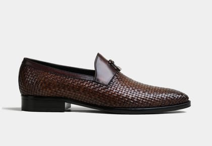 DIEGO | MEN WEAVED LEATHER LOAFERS IN BROWN (Sale)-UK 6