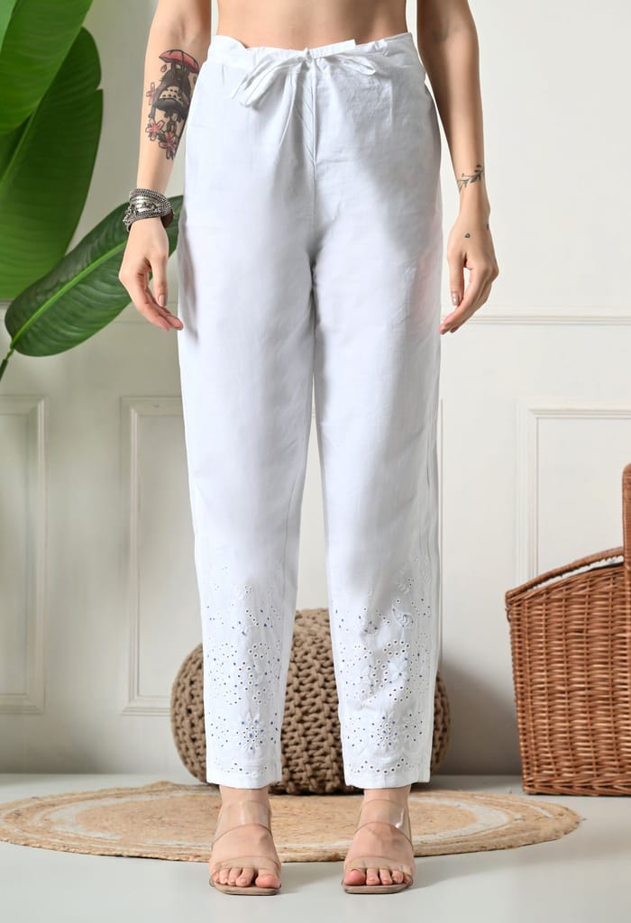 "Hand Embroidered Chikankari & Cut Dana Work Denim Cotton Kurta Set with Tie-Dye Dupatta "