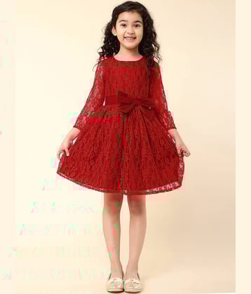 A.T.U.N. Nylon Fit And Flare Dress For Girls ( Pack of 1 , Maroon )