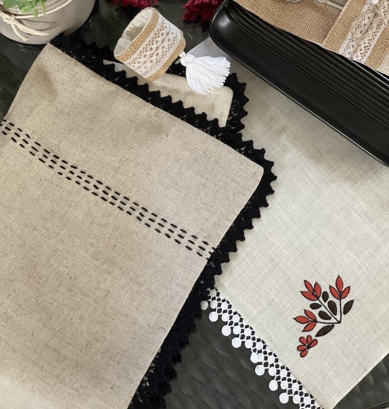 KRI India Stitch Canvas Set of 6 Table Napkins (Black) | Beige & Black | 16x16 inches | Wash & Care | 100% Cotton | Handcrafted in India. 100% organic & natural.
