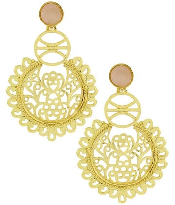 The Jewelbox Large Statement Filigree Chaand Bali Baby Pink 18K Gold Plated Jhumki Earring For Girls Women