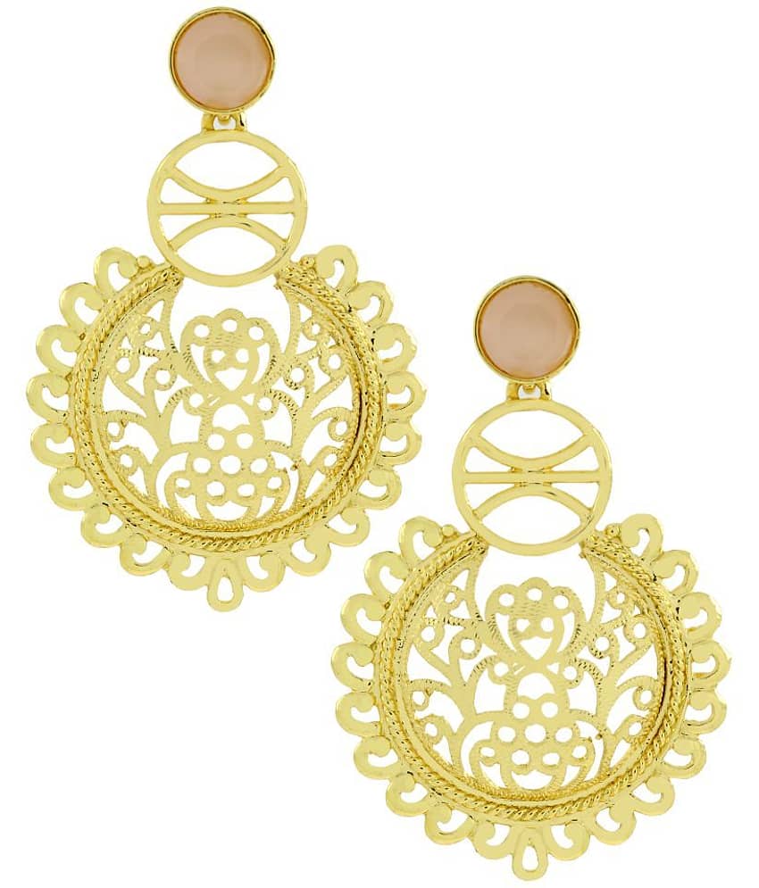 The Jewelbox Large Statement Filigree Chaand Bali Baby Pink 18K Gold Plated Jhumki Earring For Girls Women