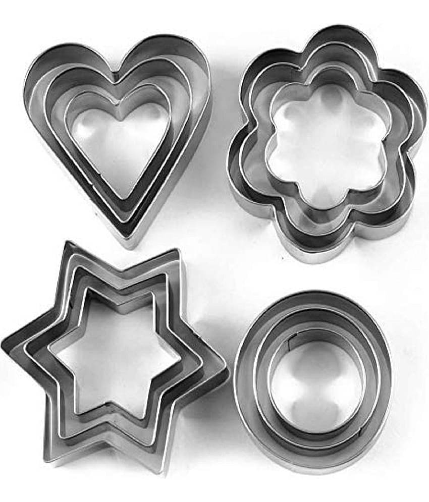 KP Mart Stainless Steel Pastry Cookie Biscuit Cutter with 4 Different Shape - 12 pcs