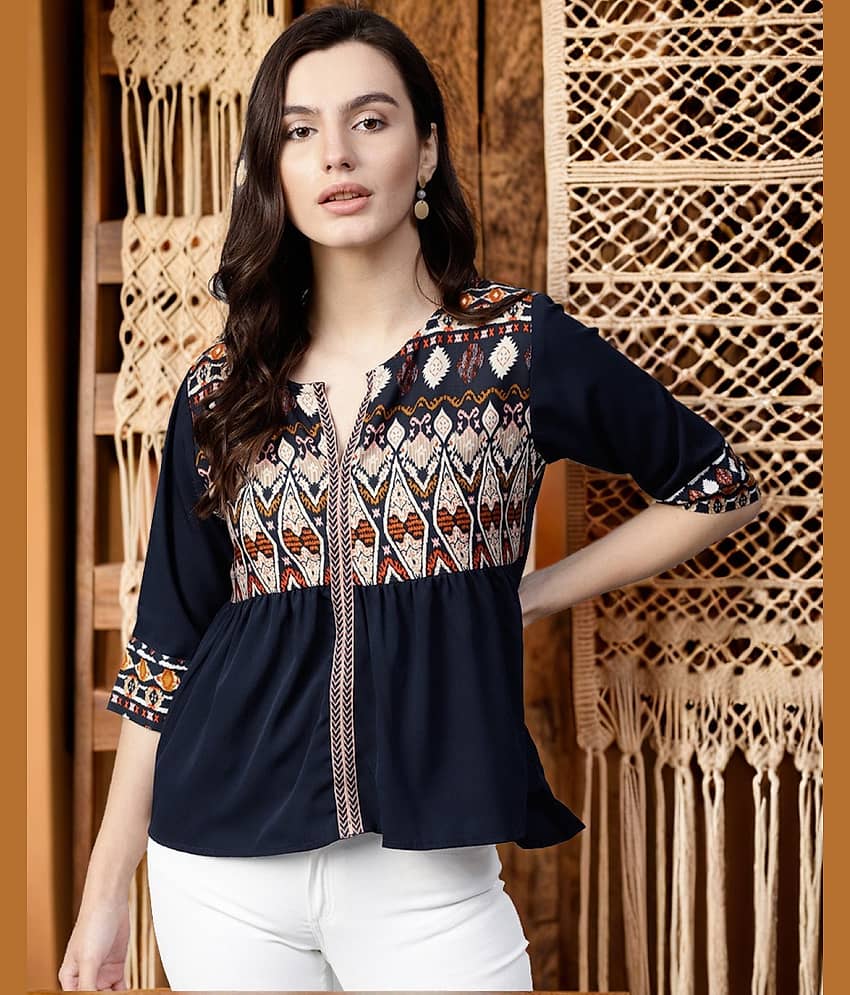 Pannkh Women's Crepe Regular Top ( Navy )