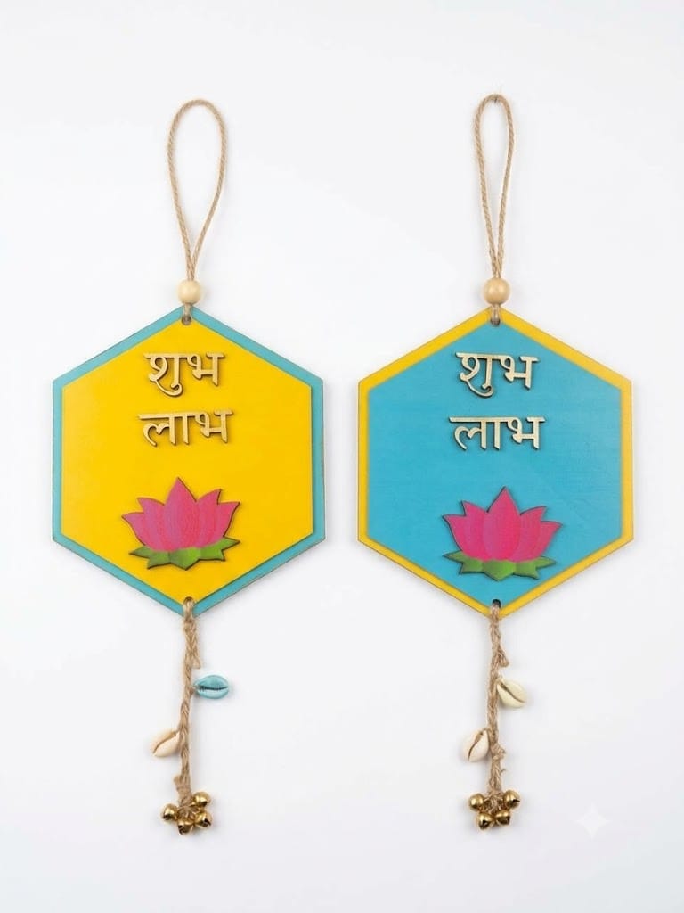 Subh Labh Lotus Blue Yellow pair