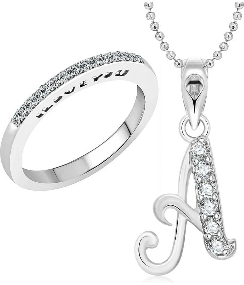 Vighnaharta Silver Alloy Love Ring With Pendant