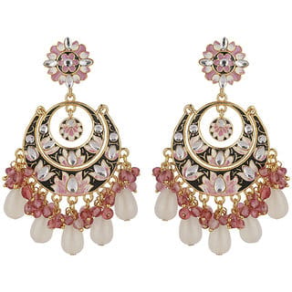 Enamel Chand Baali Lotus Print Golden  Multicolor Brass  Copper Earrings for Women's Fashion Jewelry