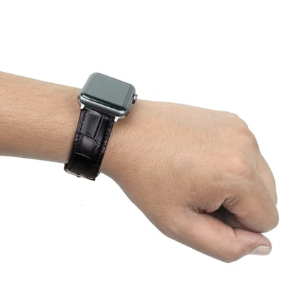 Black Apple Watch Deep Cut Croco Textured Leather Strap-40MM
