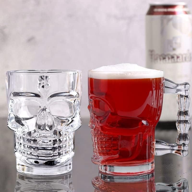 Skull Glass Beer Mug with Handle, Heavy Base Funny Beer Stein Cup Clear Drinking Glasses for Whisky, Wine, Juice, Bar, Halloween Decorations Gifts (510 ML)