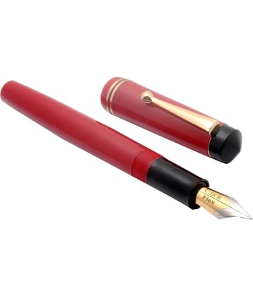 Srpc Click Aristocat Acrylic Red Fountain Pen With Flex Nib 3in1 Ink Filling System Golden Trims