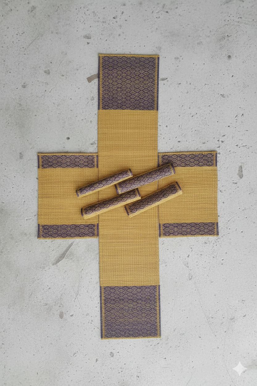 Sandhya Mat Unit Natural Madurkathi Grass Dining Table Mat And Runner Combo