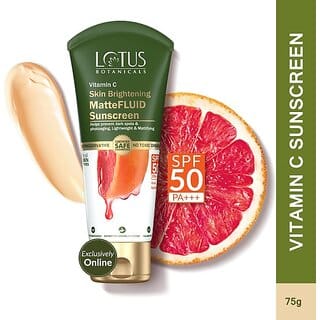 Lotus Botanicals Sunscreen - Spf 50 Pa+++ Vitamin C Skin Brightening Mattefluid Sunscreen|Spf 50 Pa+++, No White Cast (75 G)