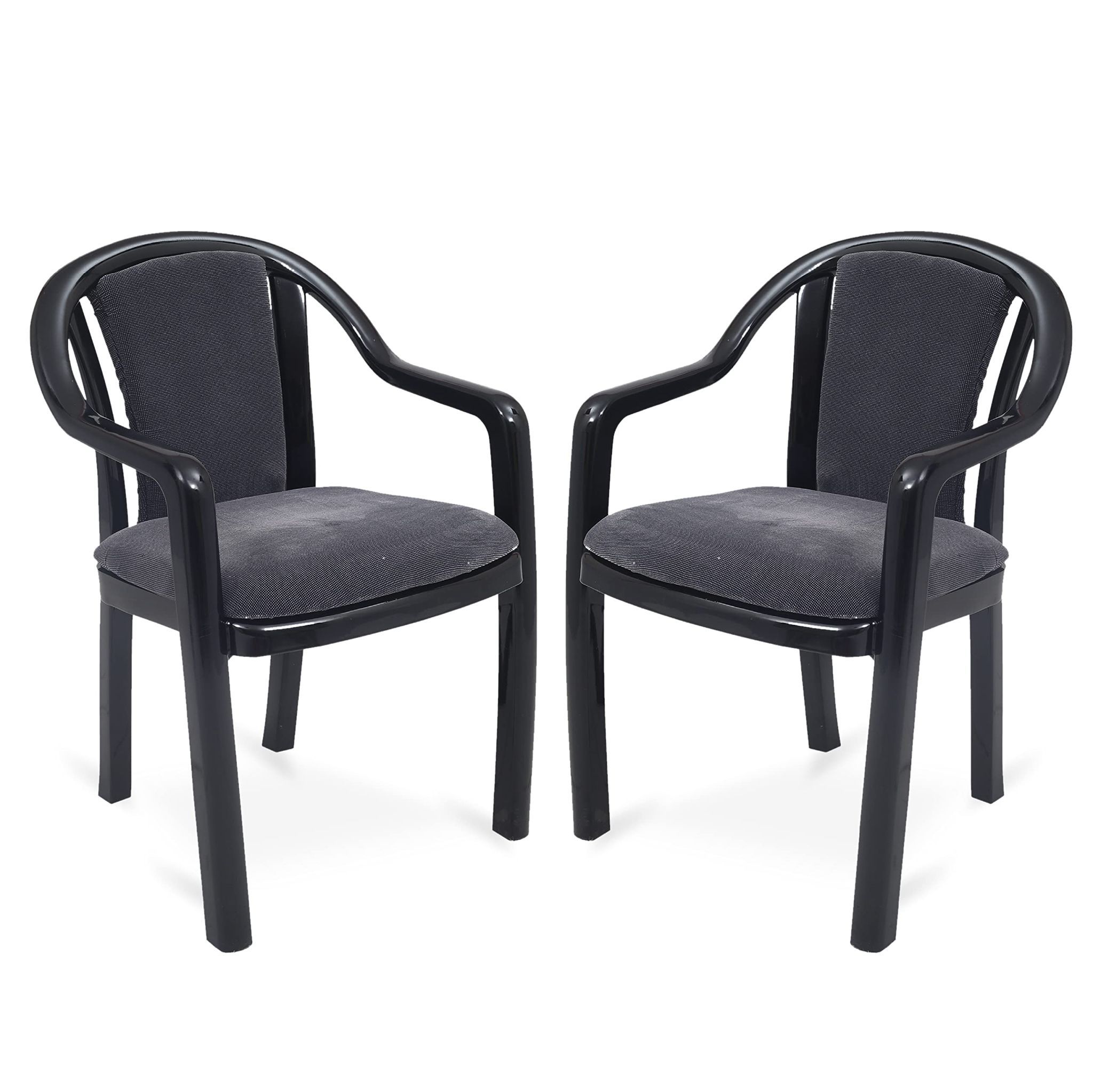 Supreme Furniture Ornate Plastic Cushion Chair with-Arm Suitable for Home, Garden, Office, Living Room, Cafeteria, Restaurant, Hotel, Resort and Indoor(Set of 2, Black Grey Dobby)