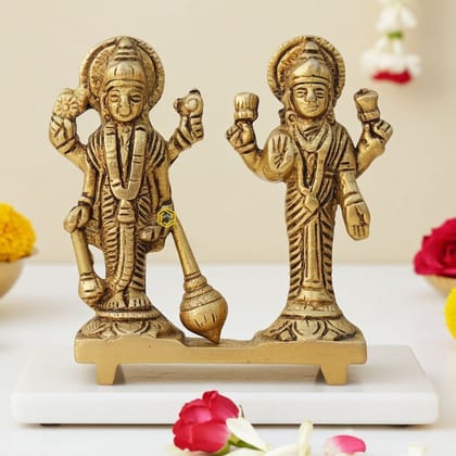 Brass Vishnu & Laxmi Ji God Idol - Divine Pair Temple Statue, Height : 3.2 Inch (BSMAS1598 B)