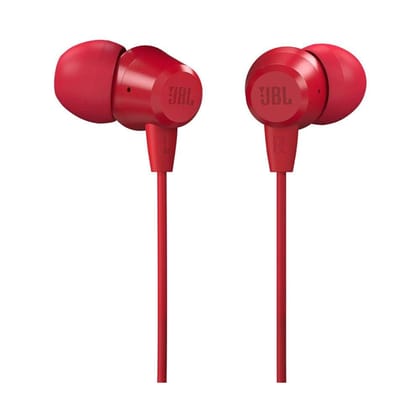 JBL C50HI, Wired in Ear Headphones with Mic, One Button Multi-Function Remote, Lightweight & Comfortable fit (Red) JBL C50HI, Wired in Ear Headphones with Mic, One Button Multi-Function Remote, Lightweight & Comfortable fit (Red) - Red / Standard