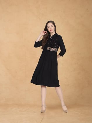 Black Embroidered Shirt Dress-S