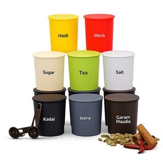 (Pack of 8) Kitchen Storage Spice Boxes for Kitchen Plastic Containers Set Spice Jars Kitchen Storage Masala Storage Organizer Containers Boxes 300 ML Each (Multicolor)