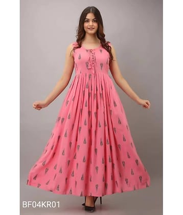 ASHISH PRINT Women Rayon Printed Ethnic Dress ( Black )