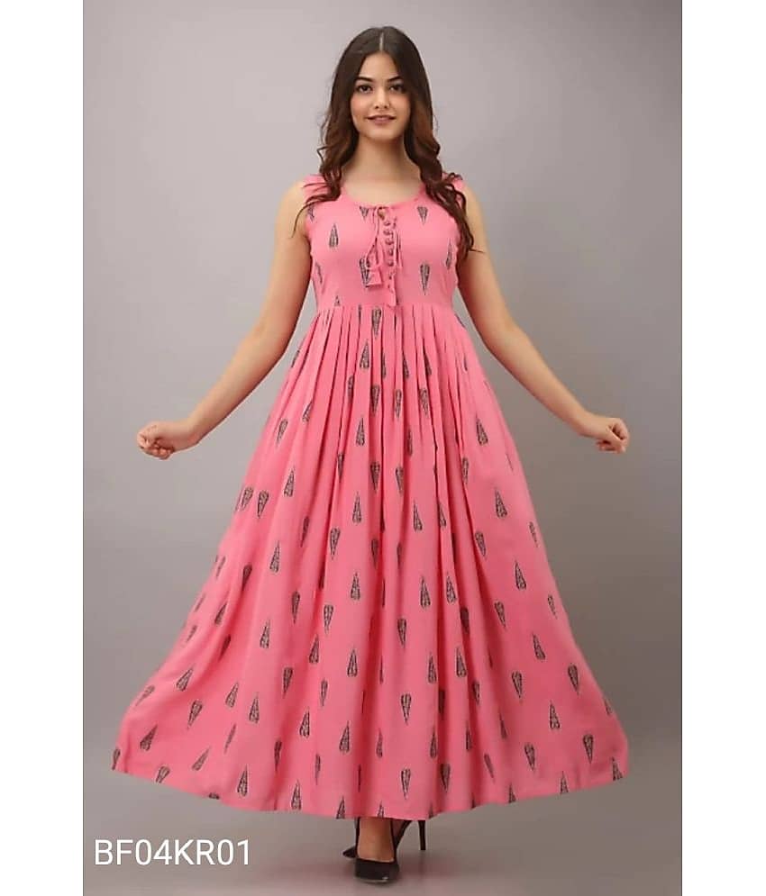 ASHISH PRINT Women Rayon Printed Ethnic Dress ( Black )