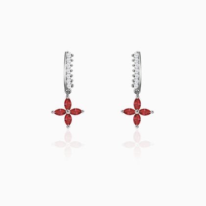 Silver Fiery Orange Flower Earrings