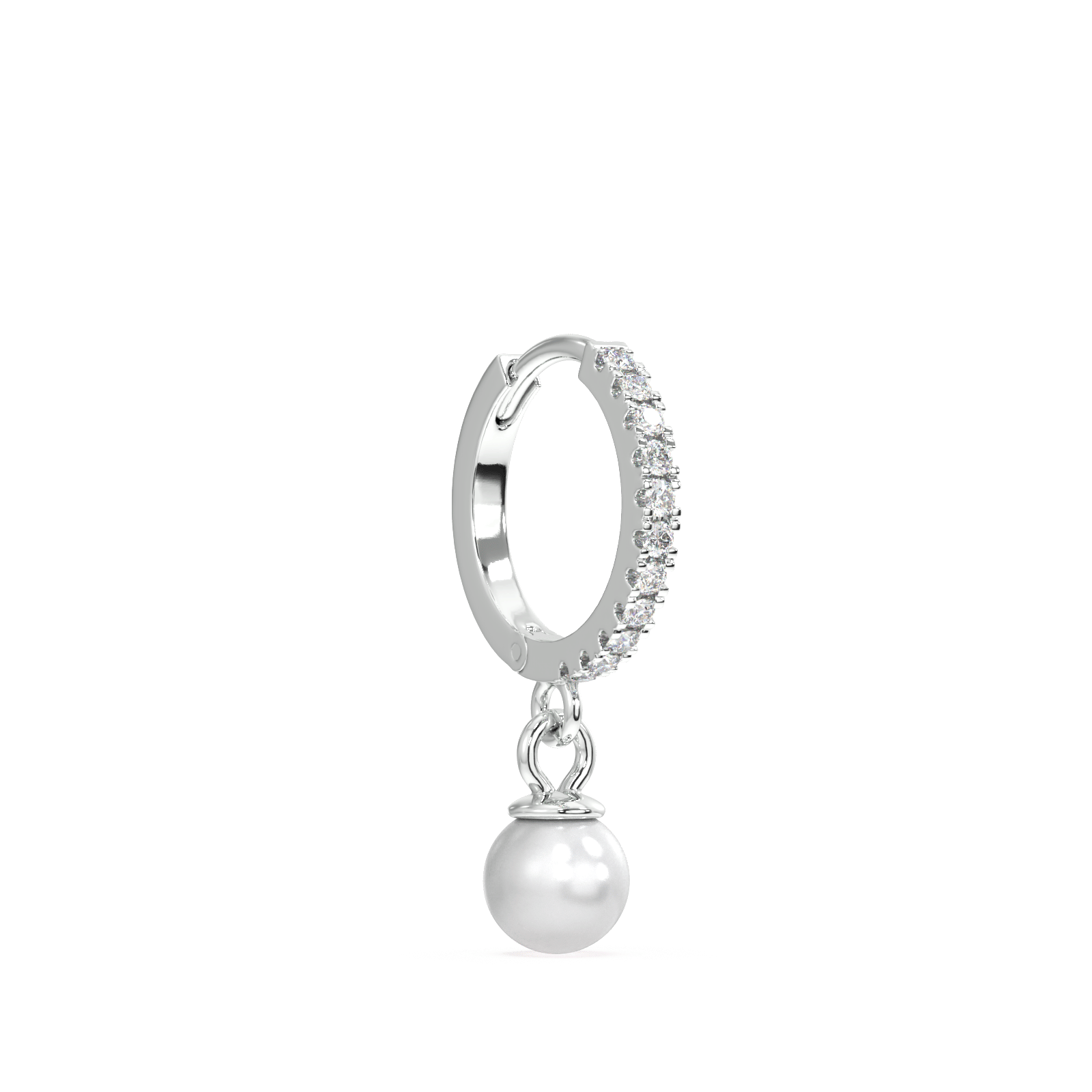 Mini pearl drop Hoop-Rhodium plated / pair