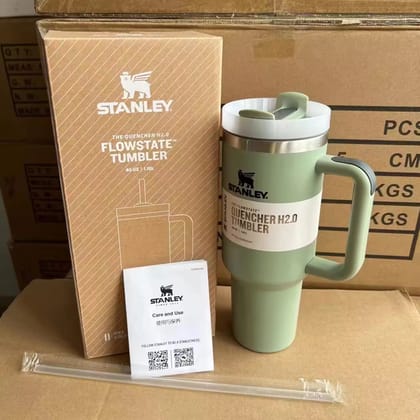 Luxury Branded Stainless Steel Vacuum Insulated Tumbler With Lid & Straw-Sage Green