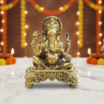Mini Brass Ganesh Ji Idol Statue for Home Temple & Gifting, Height : 2 Inch (BSMAS1925 G)