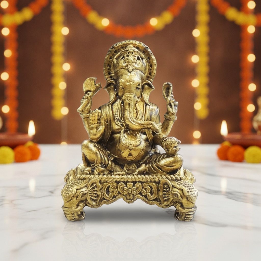 Mini Brass Ganesh Ji Idol Statue for Home Temple & Gifting, Height : 2 Inch (BSMAS1925 G)
