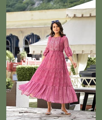 Juniper Georgette Printed Full Length Women's A-line Dress - Pink ( Pack of 2 )