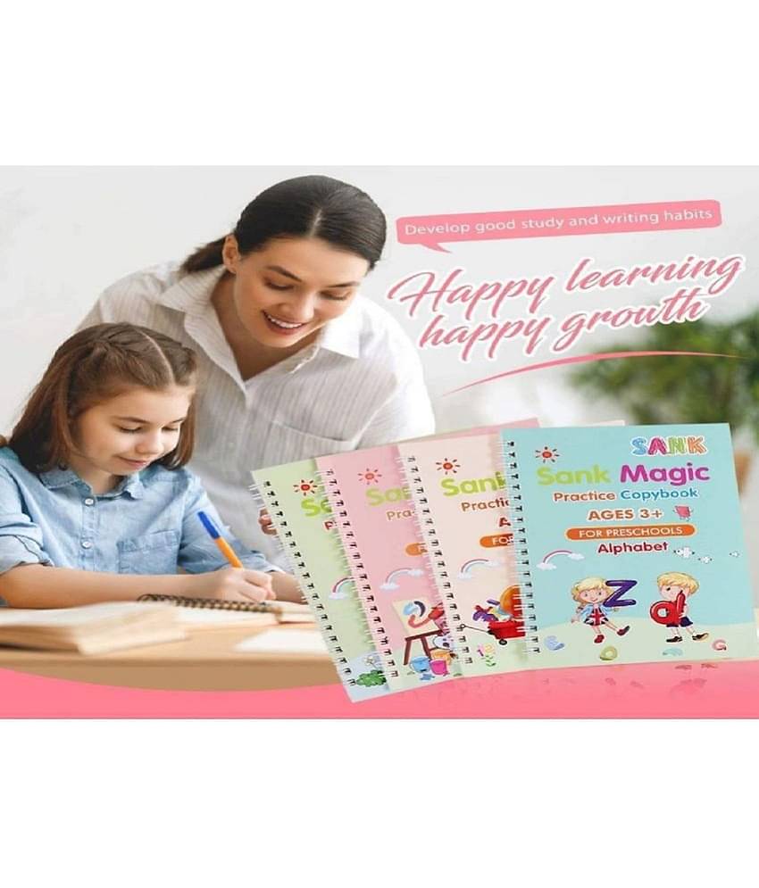 Sank Magic Practice Copybook, Number Tracing Book for Preschoolers with Pen, Magic Calligraphy Copybook Set Practical Reusable Writing Tool Simple Hand Lettering (4 Books + 5 Refill)