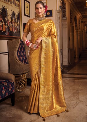 Royal Golden Woven Banarasi Brocade Tissue Silk Saree