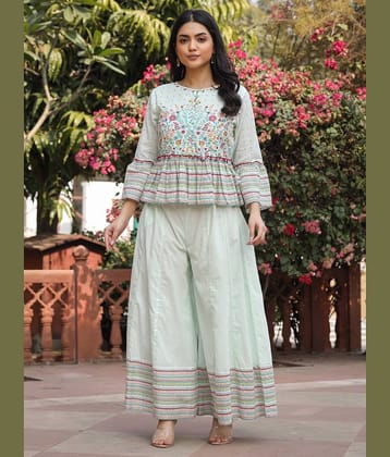 Juniper Women Printed Tunic With Palazzos Co-Ord Set ( Mint Green )