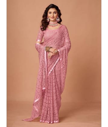 VANRAJ CREATION Brasso Self Design With Unstitched Blouse Piece ( Pink )