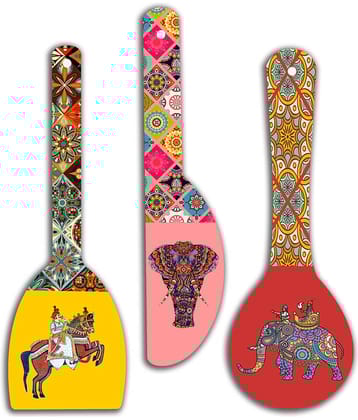 Saf Wood Spoon Shape Designer Designer Shape Decoratives Panel Multi - Pack of 3