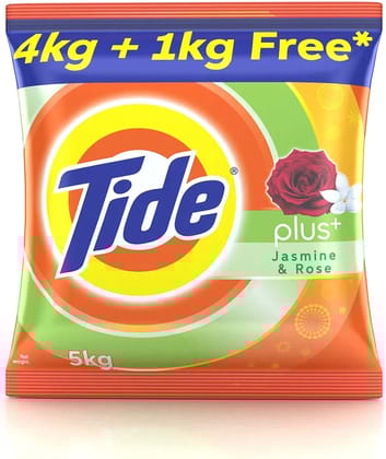 Tide Detergent Washing Powder - Jasmine & Rose, Extra Power, Tide, 5 kg (4 kg Pack + 1 kg Pack Free)