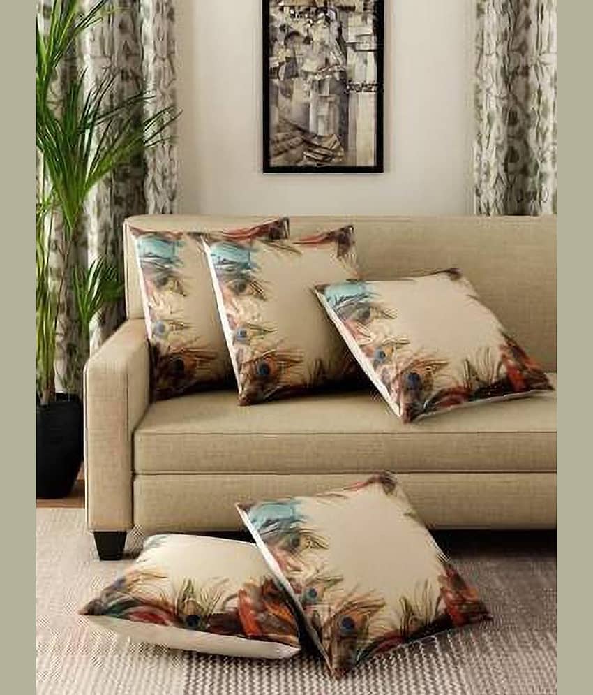 JDXONLINESALE Set of 5 Jute Graphic Square Cushion Cover (40X40)cm - Beige