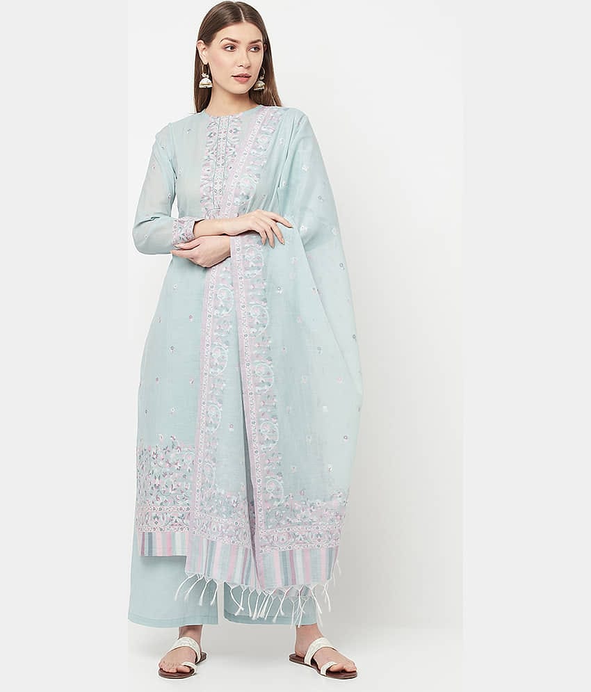 TAZO Unstitched Cotton Printed Dress Material - Light Blue ( Pack of 1 )