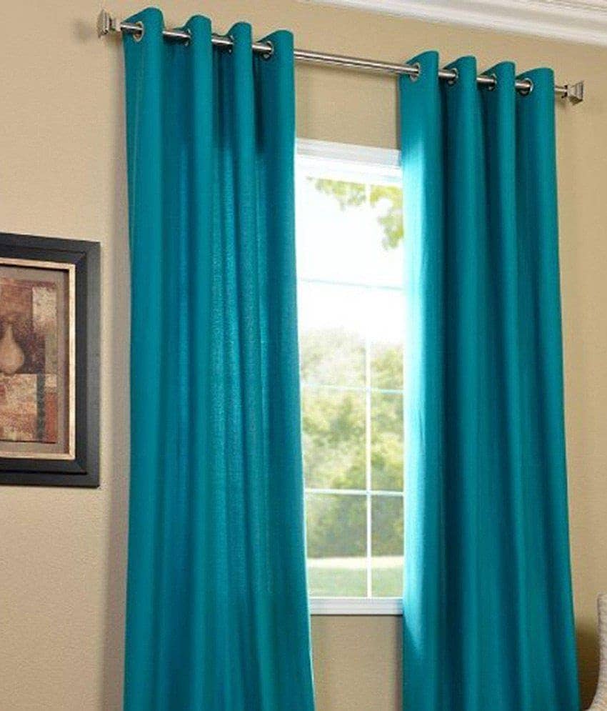 Tanishka Fabs Solid Semi-Transparent Eyelet Curtain 7 ft ( Pack of 1 ) - Blue