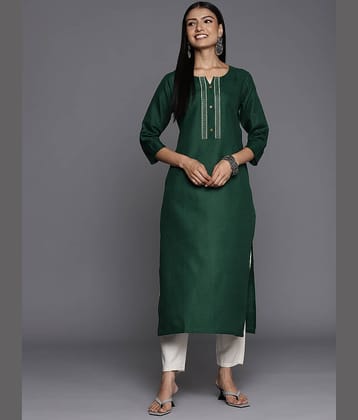 Varanga Cotton Embroidered Straight Women's Kurti - Green ( Pack of 1 )